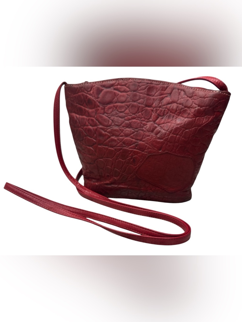Carlos Falchi Vintage Red Embossed Leather Crossbody Shoulder Bag